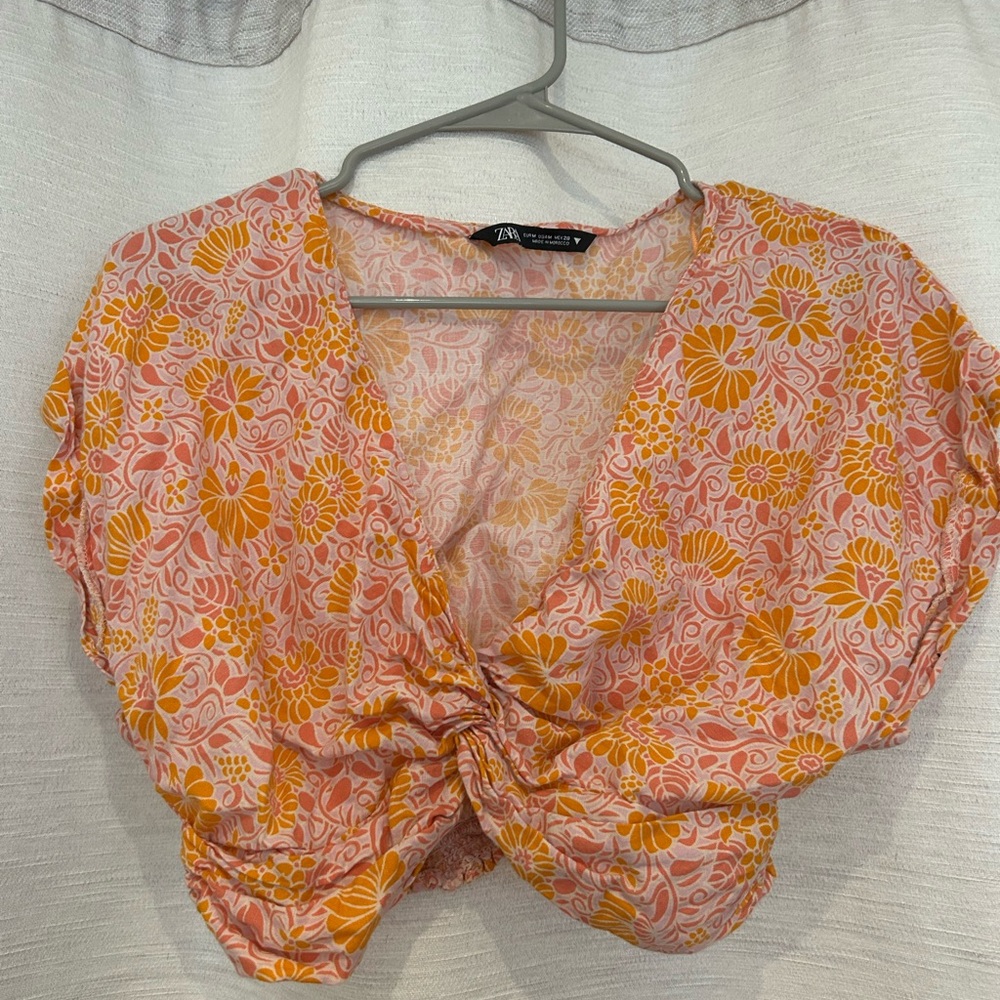 Zara Orange Sleeveless Crop Blouse